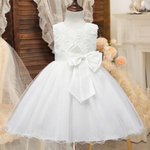 Kids Wedding Party Dresses Girls Bow Flower White 1st Communion Costume Gala Clothes Children Birthday Princess Gown for 3-12 Y