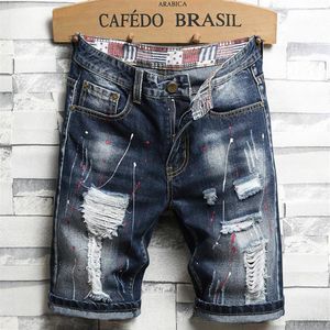 Men's Jeans Men Summer Hole Ripped Denim Short Casual Knee Length Distressed Jean Breeches Graphic Stacked Pantalon Moto Homm211S