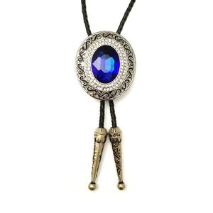 Bolo Ties RoyalBlue Stone Rhinestones Oval Buckle Western Cowboy Bolo Tie for Men Handmade Novelty Necktiesファッションゲストギフトhkd230719