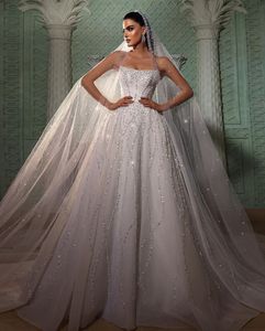 Luxury Ball Gown Wedding Dresses Sleeveless Bateau Strapless Sequins Appliques Beaded Floor Length Ruffles Diamonds Pearls Plus Size Bridal Gowns Vestido de novia