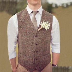 Женистые жилеты Country Brown для шерстяного елочка T Custom Sleim Fit Mens Mens Sute Vest Farm Платье платье в тарелке плюс размер капля Delive Dhlxr