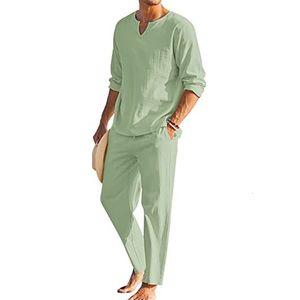 Men's Tracksuits Two Piece Sets Cotton Linen Suit Men's Solid Long Sleeve Shirts V Neck T-shirtsPants Summer For Men Vintage Loose Outfits 230718