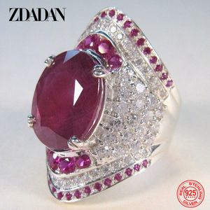 Anillos de boda ZDADAN 925 anillo de rubí de plata esterlina para mujeres anillos de dedo de circón regalos de joyería de moda 230718