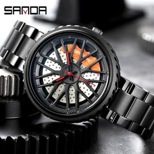 Relógios de pulso Moda Car Wheel Dial Relógios Masculino Aço Inoxidável À Prova D' Água Quartzo Relógio Masculino Modelo 3D Relógio de Corrida