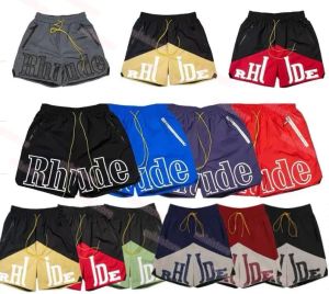 2023 Rhude Mens Mesh Shorts mode män kvinnor avslappnad reflekterande skateboard hiphop strand rhude ficka hög kvalitet vit gräns kort asiatisk