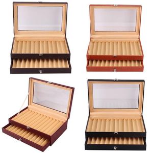 Jewelry Pouches Bags 24 Slots Wooden Fountain Pen Display Case Luxury Topped PU Leather Case Organizer203Q