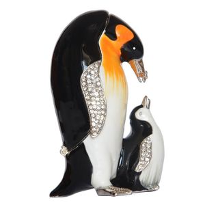 Emaljerad tennkristall bejeweled trinket smycken låda penguin w baby nautisk dekoration nyhet gåvor205j