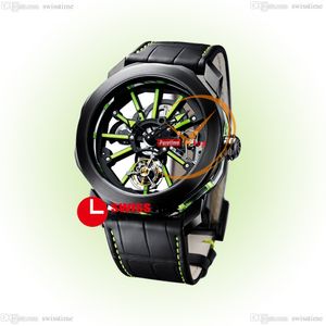 AXF OCTO 102720 Ручная обмотка BVL206 Механический турбильон мужские часы Sapphire Pvd All Black Green Skeleton Dial Кожаный ремешок часов Super Editon Swisstime C3