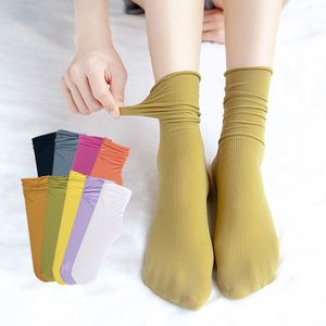 Shoe Parts Accessories Dejah 5 Pair Ice Thin Loose Socks Calf Tube Summer Purple Knee Nylon Fashion College Style Solid Color 230718