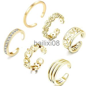 Band Rings 6Pcs/Set Gold Color Adjustable Toe Ring Simple Open Ring Set Women Knuckle Stkable Open Band Hawaiian Beh Foot Jewelry J230719