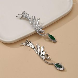 Orecchini pendenti moda gotica ala d'angelo a forma di foglia intera per regali da donna polsino dell'orecchio in cristallo verde gioielli orecchino lucido