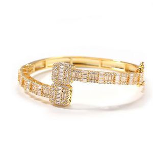 14K Gold Herren Damen Zirkonia Diamant Baguette Quadrat Armreif Öffnungsgröße Hiphop Jewelry215D