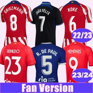 2023 24 Koke Joao Felix Mens 축구 유니폼 22 23 Griezmann H.Herrera Suarez Home Red and White Football Shirts 짧은 소매 유니폼