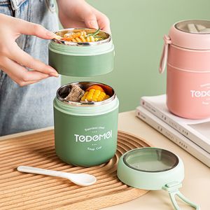 Tes 304 Stainless Steel Lunch Box Drinking Cup With Spoon Food Thermal Jar Insulated Soup T Containers Thermische lunchbox 230718