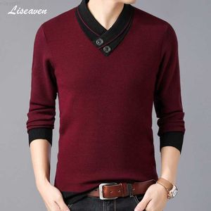 Herrtröjor Liseaven Men 2019 Spring V-Neck Pullover Sweater Men's Casual Pullovers Herrkläder Fullärmade tröjor L230719