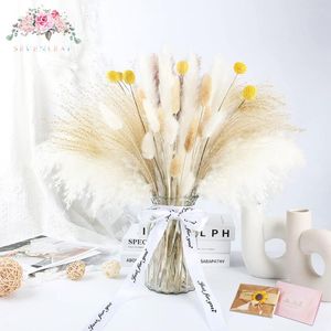 Flores decorativas naturais branco seco pampas grama decoração cauda diy buquê boho acessórios para casa decoração de casamento planta artificial