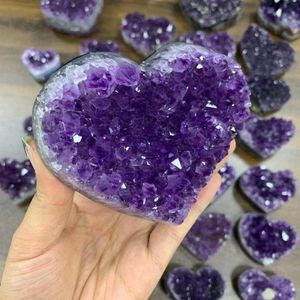 Cristal natural de alta qualidade ametista quartzo geode pedra do coração roxo conjunto de pedras preciosas artesanato de cristal para presentes do tesouro272n