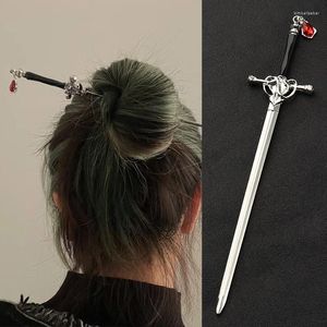 Grampos de cabelo 2023 punk rubi pingente espada hairpin chinês simples varas para mulheres diy penteado prato acessórios na moda