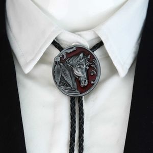 Bolo Ties Cheapify Dropshipping Oval Horse Head Decorative Buckle Design Leather Reath Bolo Tie Fashion Bow Tie Men Social Place Gifts HKD230719