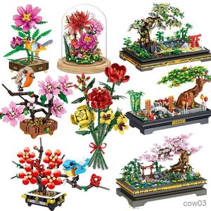 花の花束植物植物多肉植物ボンサイの木の建物ブロック庭の創造モデルレンガdiyおもちゃのためのギフトr230720