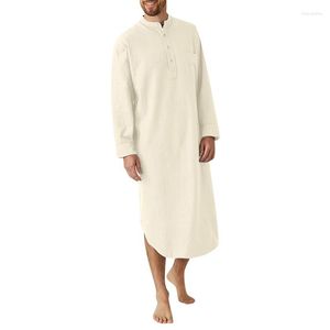 Men's Sleepwear Spring Autumn Arab Shirt Plus Size Casual Solid Color Long Sleeve Button Down Gown Thobe Robe For Male