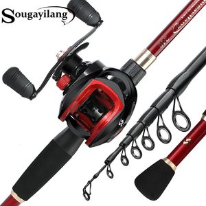 Canne da pesca per barche Sougayilang 1.8-2.4m Canna da pesca telescopica in fibra di carbonio e mulinello Combo Canna da pesca da casting di alta qualità 181BB Set da pesca con mulinello 230718