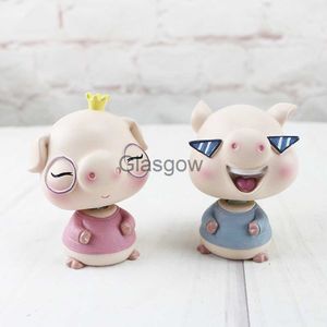 Interior Decorations Car Decoration Shaking the head Pig Cartoon Hand Craftwork Mode Resin Doll Toy Auto Dashboard Ornament Fashion Children Gifts x0718