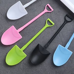 일회용 아이스크림 숟가락 100 pcs/lot shovel 모양의 특종 검은 흰색 작은 두껍고 플라스틱 디저트 케이크 스푼