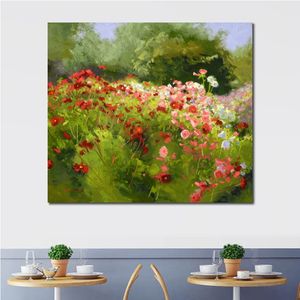 Pintura a óleo artesanal texturizada Arte em tela floral Montresor Cosmos Garden Decoração moderna para sala de jantar