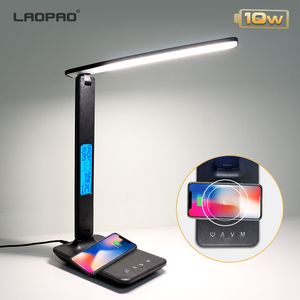 Other Home Decor LAOPAO 10W QI Wireless Charging LED Desk Lamp With Calendar Temperature Alarm Clock Eye Protect Study Business Light Table Lamp 230718