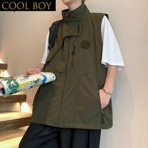 Coletes masculinos E BOY Tactical Men Summer Tooling Zip Up Clothes Handsome Waistcoats Techwear Militar American Streetwear Sem Mangas