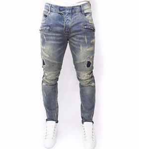 mode-plus storlek nya män varumärke klädnad casual mens jeans mager smala cyklist jeans denim långa byxor rippade homme202i