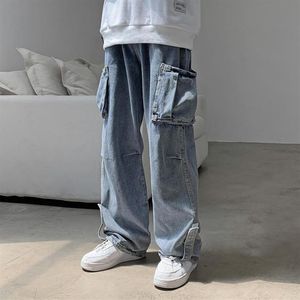 Herren Jeans Washed Vintage Overzied Baggy Pants für Männer Große Taschen 2XL Plus Size Wide Leg Cargo 2021 Jean Homme Streetwear320h