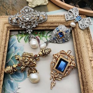 Pins Brooches s Big Bow Rectangle Blue Vintage Flower Pearl Pendant Banquet Jewelry Wholesale High quality Accessories 230718