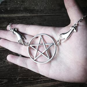 Hänge halsband silver färg pentagram hednisk halsband förändra lnspired lång stor gotisk klassisk ockult mörk gåva män 2021 mode270l