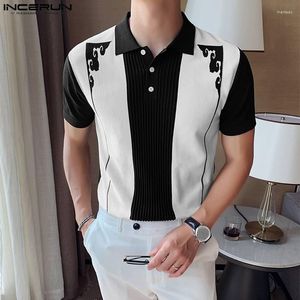 Männer Casual Hemden INCERUN Tops 2023 Koreanische Stil Herren SchwarzWeiß Kontrast Bluse Mode All-match Revers Kurzarm S-5XL
