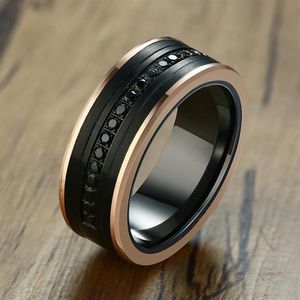 Shiny Black CZ Stone Wedding Bands Rings for Men Matte Finished Tungsten Carbide Office Business Finger Ring Accessories312x
