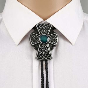 Bolo Ties 2 colors cross gemstone bolo tie for man handmakde Indian cowboy western cowgirl zinc alloy necktie HKD230719