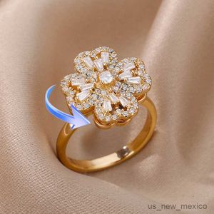 Band Rings Rotating Anxiety Rings for Women Gold Color Adjustable Stainless Steel Wedding Ring Jewelry Gift R230804