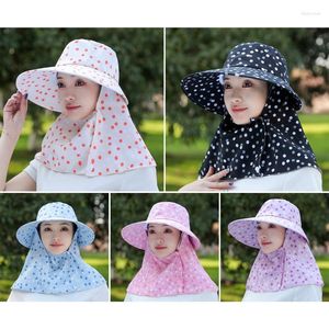 Wide Brim Hats Women's Anti Ultraviolet Beach Hat Sun Visor Folding Curling Edge Dot Pattern Summer