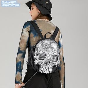 vendita all'ingrosso borsa a tracolla da donna 3 colori street in rilievo teschio punk zaino esterno imbottito in pelle per il tempo libero zaini tendenza nappa borsa moda decorativa 3217 #