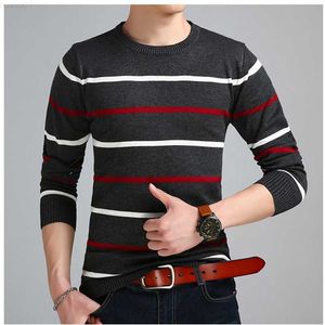 Erkek Sweaters Marka Sosyal Pamuk İnce Erkekler Krop Sweaters Rahat Tığ işi Striped Örme Süveter Erkekler İnce Fit Jersey Giysileri L230719