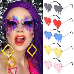 Sonnenbrille Einzigartige Herz Randlose Tränen Form UV400 Für Frauen Steampunk Lustige Brillen Urlaub Party Kostüm Zubehör