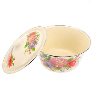 Bowls Baking Bowl Dustproof Flat Base Enamel Basin Classic Washing Kitchen Supplies Pasta Containers