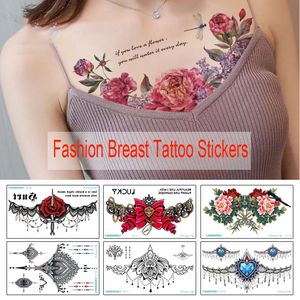 Adesivi tatuaggio seno moda Impermeabile Schizzo temporaneo Fiore Fiore semplice Sterno Stick Tatuaggio temporaneo Stick Donne