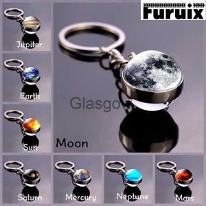 Bilnyckel Solar System Planet Keyring Galaxy Nebula Space Keychain Moon Earth Sun Mars Art Bild Double Side Glass Ball Key Chain X0718