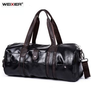 Duffel Bags Sports Bag Men for Gym Yoga Soft Pu Leather Black Brown Cylindrical Sport Fitness Bag Male Shoulder Travel Luggage Bag dufflebag 230719