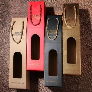 Gift Wrap 10pcs Red Wine Box Window Opening Stamping Champagne Carrying Case Single Double Bottle Premium Beverage Cardboard Bags