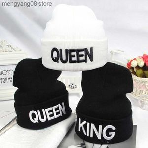 Beanie/Skull Caps Beanies KING QUEEN Letter Embroidery Warm Hat Knitted Cap Hip Hop Men Women Lovers Street Dance Bonnet Skullies Black White T230719