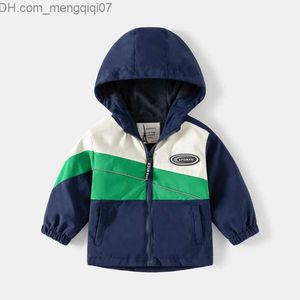 Coat Spring autumn 2023 children's jacket splicing work zippered Hoodie loose coat thick cotton windproof children's coat Z230720